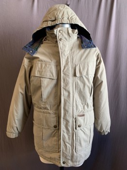 Childrens, Coat, PACIFIC TRAIL, Khaki Brown, Poly/Cotton, Acrylic, Solid, 18/20, XL, Winter Coat, Zip Front with Velcro Placket, Stand Collar, Zip Detachable Hood, 4 Flap Pockets, Long Sleeves, Velcro Elastic Cuff, Elastic Back Waistband