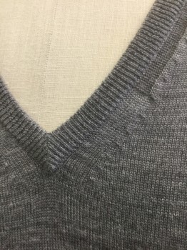 EXPRESS DESIGN, Gray, Wool, Solid, Knit, Pullover, V-neck