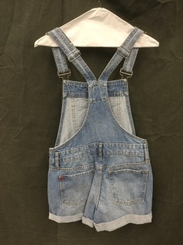 Womens, Overalls, BDG, Lt Blue, Cotton, Solid, 27, Overall Shorts, 4 Pockets + 1 Center Front Pocket, Belt Loops, Rolled Up Cuff