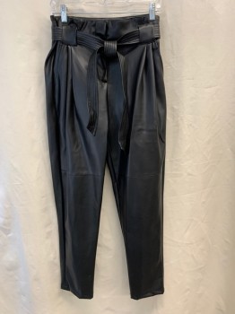 Womens, Leather Pants, STYLEHOUSE, Black, Faux Leather, Solid, 33w, M, Zip Front, Double Pleats, 4 Pockets, Matching Belt, Wide Belt Loops,