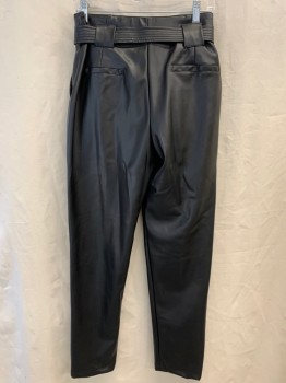 Womens, Leather Pants, STYLEHOUSE, Black, Faux Leather, Solid, 33w, M, Zip Front, Double Pleats, 4 Pockets, Matching Belt, Wide Belt Loops,
