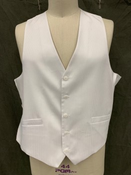 ANGELO ROSSI, White, Polyester, Rayon, Stripes - Shadow, 5 Button Front, V-neck, 2 Pockets, Satin Back with Attached Self Belt