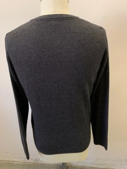 Mens, Pullover Sweater, EASY, Dk Gray, Acrylic, Solid, Heathered, L, V-neck, Long Sleeves