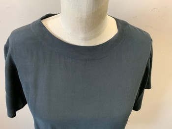 Womens, Blouse, ANNA & FRANK, Black, Silk, Solid, S, Short Sleeves, Round Neck, Keyhole Back, Pullover