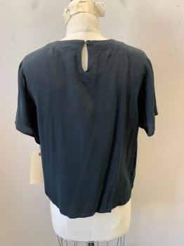 Womens, Blouse, ANNA & FRANK, Black, Silk, Solid, S, Short Sleeves, Round Neck, Keyhole Back, Pullover