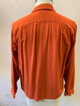 MANHATTAN, Dk Orange, Cotton, Solid, Twill Weave, L/S, Button Front, Camp Collar, 2 Patch Pockets with Flap Closures