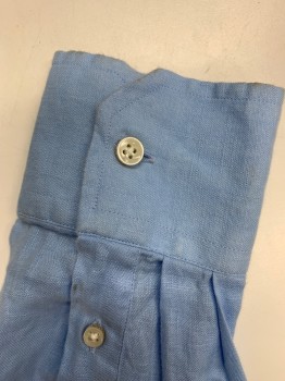 VILEBREQUIN, Baby Blue, Linen, C.A., Button Front, L/S, 1 Pocket, Stained Cuffs