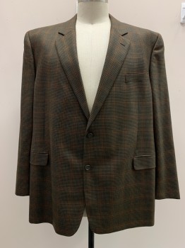 SY DEVORE, Moss Green, Black, Pumpkin Spice Orange, Cashmere, Houndstooth, L/S, 2 Buttons Single Breasted, Notched Lapel, 3 Pockets,