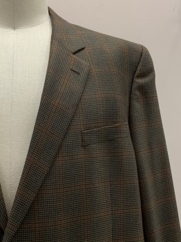 SY DEVORE, Moss Green, Black, Pumpkin Spice Orange, Cashmere, Houndstooth, L/S, 2 Buttons Single Breasted, Notched Lapel, 3 Pockets,