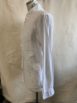 TOMMY HILFIGER, White, Gray, Cotton, Stripes - Vertical , L/S, C.A., Patch Pocket, Box Pleat At Back