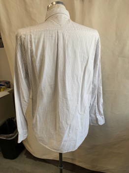 TOMMY HILFIGER, White, Gray, Cotton, Stripes - Vertical , L/S, C.A., Patch Pocket, Box Pleat At Back
