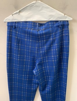 FOREVER 21, Royal Blue, Gray, White, Polyester, Rayon, Plaid, Stretchy/Knit, High Waist, Skinny Leg, Zip Fly, Belt Loops