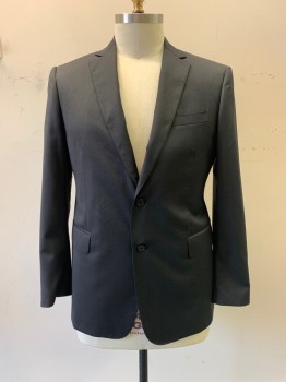 JOHN VARVATOS, Black, Wool, Viscose, Solid, Notched Lapel, Single Breasted, Button Front, 2 Buttons, 3 Pockets