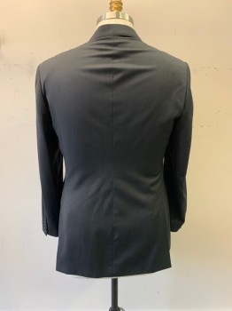 JOHN VARVATOS, Black, Wool, Viscose, Solid, Notched Lapel, Single Breasted, Button Front, 2 Buttons, 3 Pockets