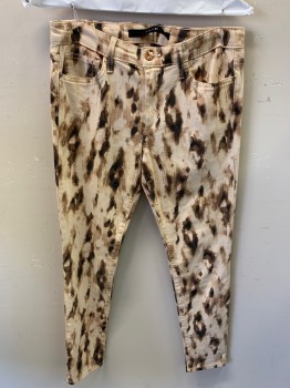 JOES, Sand, Brown, Black, Lyocell, Cotton, Animal Print, Faded, Skinny, Zip Front, Copper Button Closure, 5 Pockets