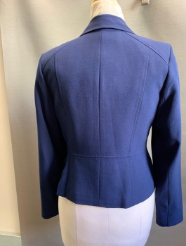 KASPER, Navy Blue, Polyester, Solid, Single Breasted, 2 Buttons,  Notched Lapel, Flat Feld Seams Down Front and Back, One at Waist