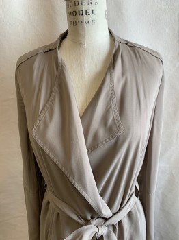BABATON, Khaki Brown, Polyester, Solid, Wrap, L/S, Trench Coat Style, Self Belt