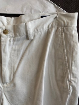 POLO, White, Cotton, Solid, F.F, 5 Pockets, Zip Fly