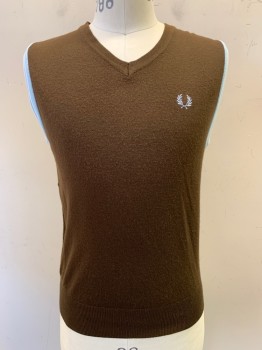 FRED PERRY, Dk Brown, Baby Blue, White, Cotton, Solid, V Neck,