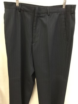 NAUTICA, Midnight Blue, Gray, Wool, Stripes - Pin, Flat Front, 4 Pockets, Zip Front,