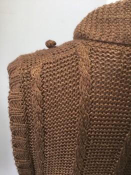 Womens, Vest, CHAUS, Coffee Brown, Silk, Acrylic, Cable Knit, Large, Double Breasted, Cable Knit Vines with Baubles, Notched Lapel, 4 Buttons, Can Be Used in 1920s