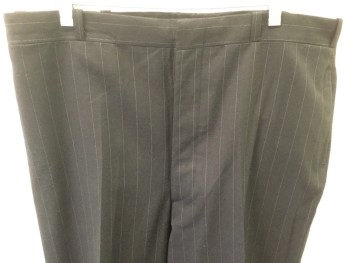 Mens, Pants 1890s-1910s, MTO, Dk Brown, Lt Gray, Wool, Stripes - Pin, 36/30+, Made To Order, Flat Front, Suspender Buttons, Button Fly,  Belt Loops, Pockets,