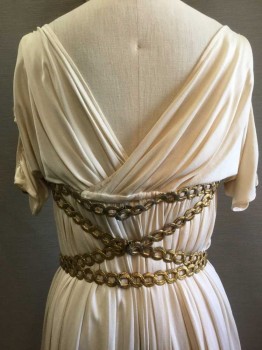NO LABEL, Gray, Cream, Gold, Synthetic, Ombre, Grecian Style, V Neck, V Back, Tiered Skirt, Sleeve Cutouts, Back Zip and Snaps, Golden Faux Chain Detail Clasps In Back