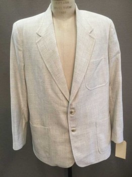 Mens, Blazer/Sport Co, N/L, Cream, Gray, Lt Brown, Cotton, 46, Faded Check, Single Breasted, 2 Buttons,  Curved Collar Attached, Notched Lapel, 3 Patch Pockets