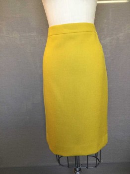 J CREW, Mustard Yellow, Wool, Solid, Pencil Skirt, Center Back Zipper with Zipper At Hem