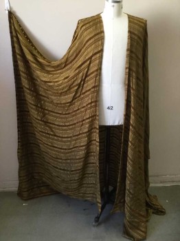 Unisex, Historical Fiction Robe , MTO, Tan Brown, Brown, Silk, Stripes, O/S, Chenille Brown Stripes, Gold Glass Beads Down Shoulder Seams and Center Back, Raw Edge Hem, Long Train, Sci-Fi/Fantasy,