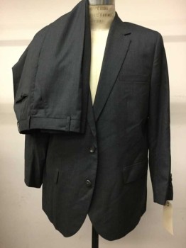 Mens, Suit, Jacket, MTO, Charcoal Gray, Wool, Stripes - Vertical , 42 R , Single Breasted, 2 Buttons,  Notched Lapel,