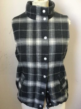 DYLAN, Heather Gray, Cream, Lt Gray, Wool, Polyester, Plaid, Heather Dark & Light Gray, Cream Plaid W/fake Light Gray Sheep Lining, Collar Attached, Zip Front, & Silver Snap Front, 2 Slant Pockes