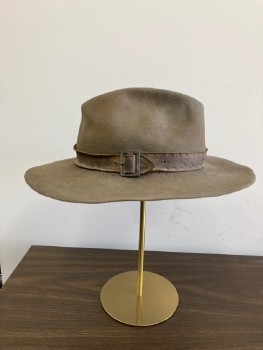 Mens, Cowboy Hat, 6 7/8, Brown, Wool, Solid, N/S, Aged/Distressed,  Brown Leather Hat Band,