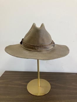 6 7/8, Brown, Wool, Solid, Aged/Distressed,  Brown Leather Hat Band,