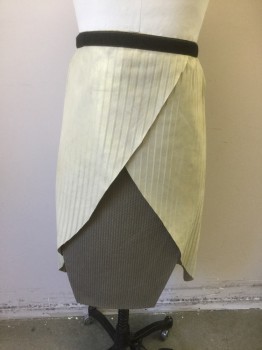 Mens, Historical Fiction Skirt, N/L, Beige, Taupe, Black, Leather, Cotton, Stripes - Vertical , Geometric, W:30, Egyptian Skirt/Bottom: Beige Self Vertical Stripe Pattern Leather, "Wrapped" Across Front, Beige with Taupe Raised Pattern on Cotton Underlayer, Black 1" Wide Velcro Waistband, Made To Order