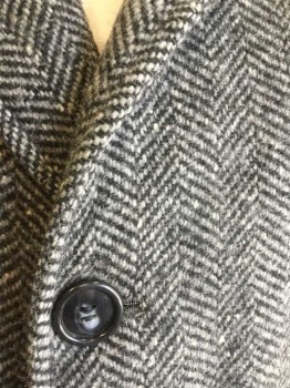 Mens, Coat, BUFFIELD, Gray, Charcoal Gray, Wool, Herringbone, 44, Single Breasted, Notched Collar, 3 Buttons, *Body of Coat Has Holes Throughout