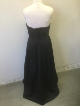 DAVID'S BRIDAL, Black, Polyester, Solid, Satin, Strapless, Pleated Detail at Bust, Sweetheart Bust with Boning Structure, Pleated Waist, Floor Length, 2 Side Pockets, Invisible Zipper at Center Back