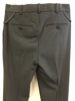 HELMUT LANG, Black, Wool, Solid, Flat Front, Waistband, Belt Loops, Cropped, Shoelace Detail at Sides, 4 Pockets,