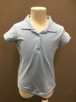 Childrens, Polo, CAT & JACK, Lt Blue, Cotton, Spandex, Solid, 4/5, Short Sleeves, Ribbed Knit Collar Attached, 3 Buttons,