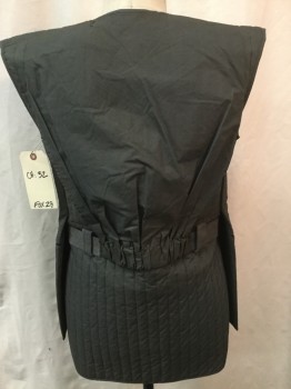 MTO, Olive Green, Gray, Cotton, Polyester, Solid, Long Vest, (aged/distress) Vertical Quilt, V-neck, Zip Front, & Horizontal Zip Front at Waist, Belt at Waist Back Detail, Open Sides with Velcro