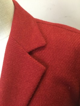 WEEKEND MAX MARA, Red, Wool, Solid, Ribbed Texture Thick Wool, 3 Buttons,  Notched Lapel, Fitted