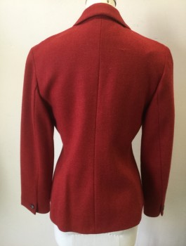 WEEKEND MAX MARA, Red, Wool, Solid, Ribbed Texture Thick Wool, 3 Buttons,  Notched Lapel, Fitted