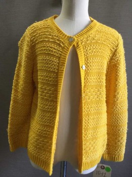 GAP, Yellow, Cotton, Acrylic, Solid, Girl's Cardigan, 6 White Buttons at Front, Round Neck