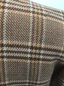 ESCADA, Cream, Brown, Pink, Wool, Plaid, Double Breasted, Peaked Lapel, 2 Welt Pocket,