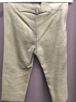 Childrens, Pants 1890s-1910s, MTO, Sage Green, Wool, Solid, 14.5, 28-, Flat Front, Button Fly, Flannel, Back Adjustable Waist Strap, Suspender Buttons, Stained