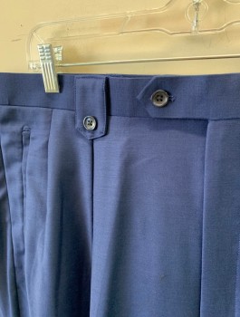 TIGLIO ROSSO , Navy Blue, Wool, Solid, Double Pleated, Wide Belt Loops with Pointed Ends and Button Detail at Front, 4 Pockets, Tapered Leg