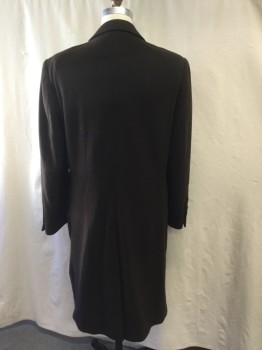 CALVIN KLEIN, Chocolate Brown, Wool, Nylon, Solid, Single Breasted, Collar Attached, Notched Lapel, Long Sleeves, 2 Pockets