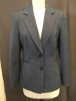 TAHARI, Navy Blue, Synthetic, Lycra, Heathered, Heathered White and Navy, Stretch Fabric. 2 Button Single Breasted, Notched Lapel, Novelty Fitted Panels at Front with Princess Line Back, 2 Faux Jetted Pockets