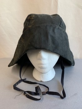 Unisex, Sci-Fi/Fantasy Hat, MTO, Faded Black, Brown, Cotton, Solid, Large, *Aged/Distressed*, Bill Folded Up, Ties By Ears