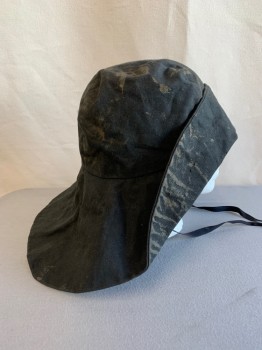 Unisex, Sci-Fi/Fantasy Hat, MTO, Faded Black, Brown, Cotton, Solid, Large, *Aged/Distressed*, Bill Folded Up, Ties By Ears